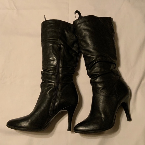 Diba Slouchy Sexy Black Heeled Leather Boots (8.5) - Picture 2 of 13